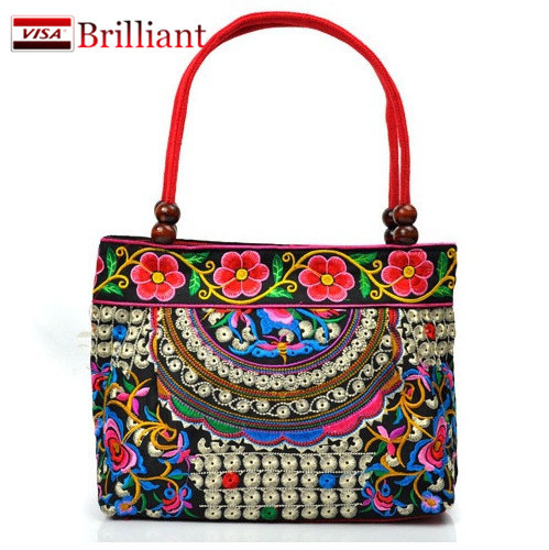 Chinesischen Stil Baumwolle Tasche Damen Handtasche Stickerei Ethnische Sommer Mode Handgefertigten Blumen Damen