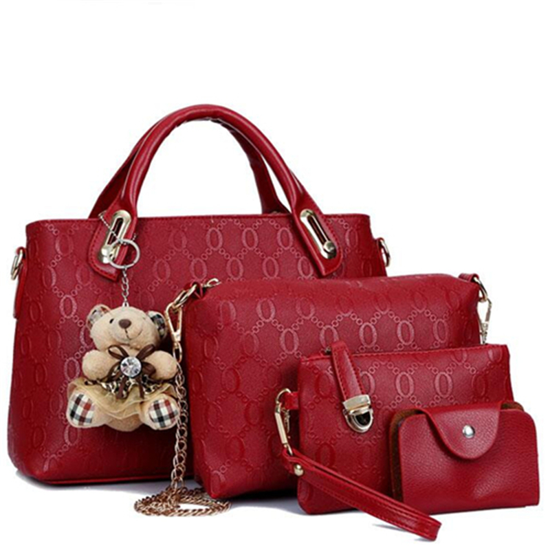 Berühmte Marke Damen Tasche Mode Damen Messenger Bags Handtaschen Leder Weiblichen Beutel 4 stück Set