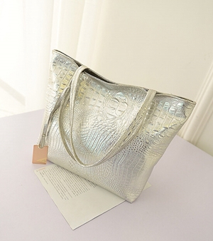 Umhängetaschen Heiße Beiläufige Krokodil Damen Große Einkaufstasche Damen Handtaschen Metallic