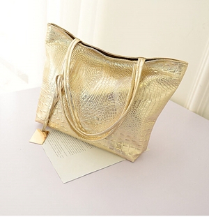 Umhängetaschen Heiße Beiläufige Krokodil Damen Große Einkaufstasche Damen Handtaschen Metallic