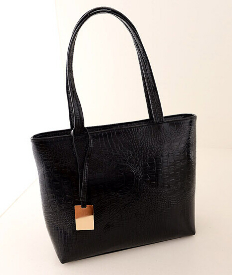 Damen Pu Lederne Handtaschen Metall Farbe Schultertasche Alligator Muster Einkaufstasche Goldene Silber Schwarz