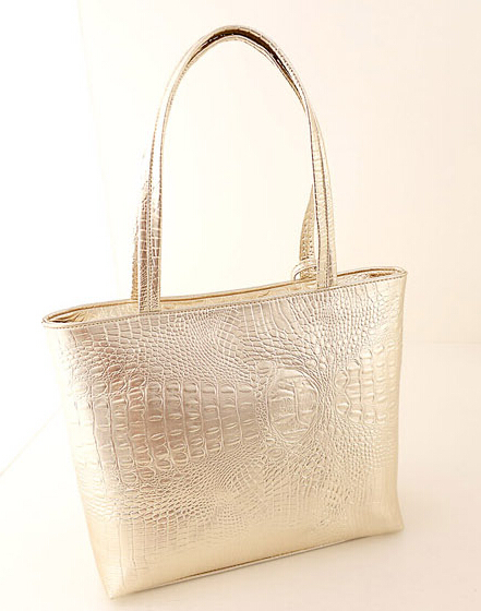 Damen Pu Lederne Handtaschen Metall Farbe Schultertasche Alligator Muster Einkaufstasche Goldene Silber Schwarz