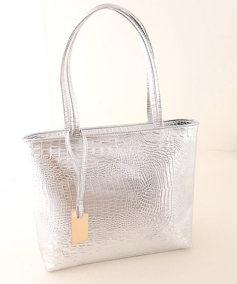 Damen Pu Lederne Handtaschen Metall Farbe Schultertasche Alligator Muster Einkaufstasche Goldene Silber Schwarz