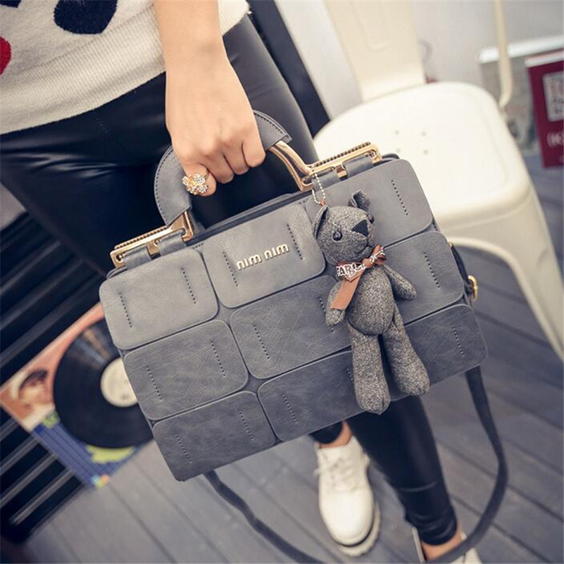 neue Ankunft PU Leder Damen Handtaschen Hochwertige Schultertasche Patchwork Casual Damen Tasche Mit Bären