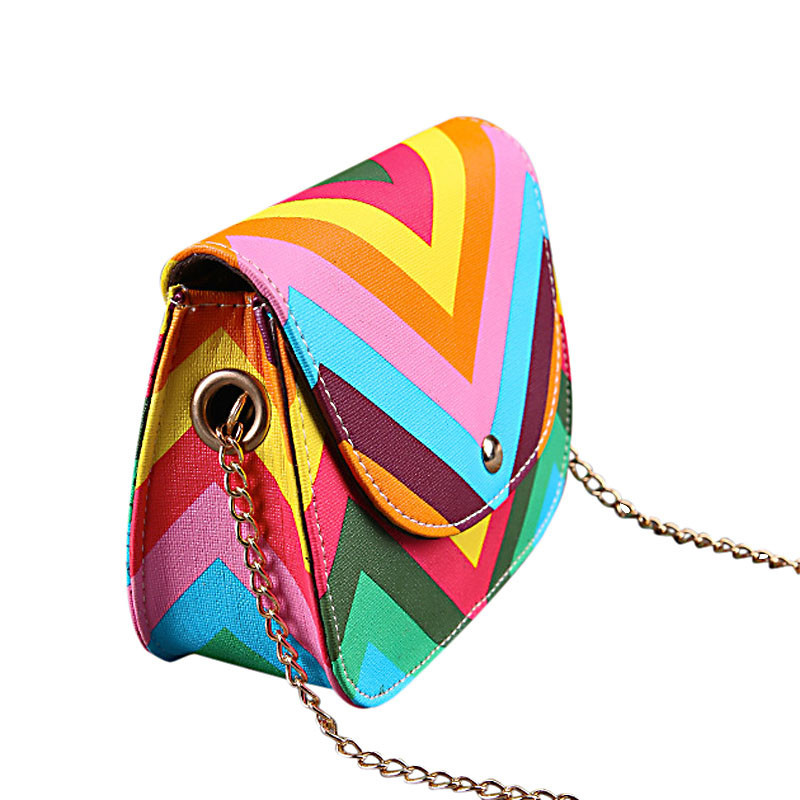 New Fashion Women Brand Bag Rainbow Color Stripes Ladies Rivet leather Crossbody Shoulder bag Party bags Messenger bag