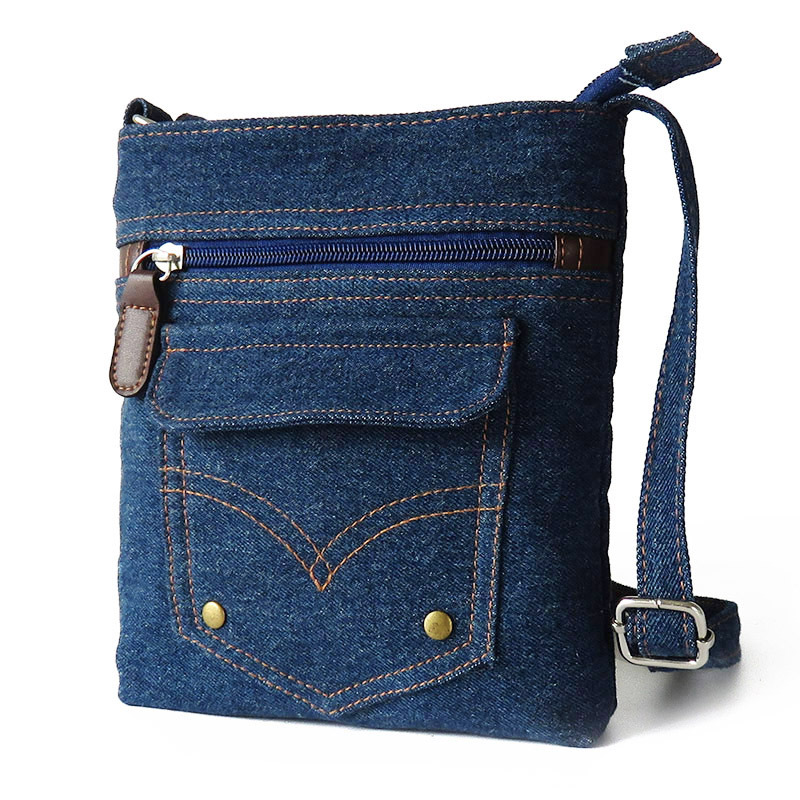 Damen Denim Messenger Taschen Damen Mini kleine Umhängetasche Vintage Rivet Schulranzen Damen Crossbody Sling