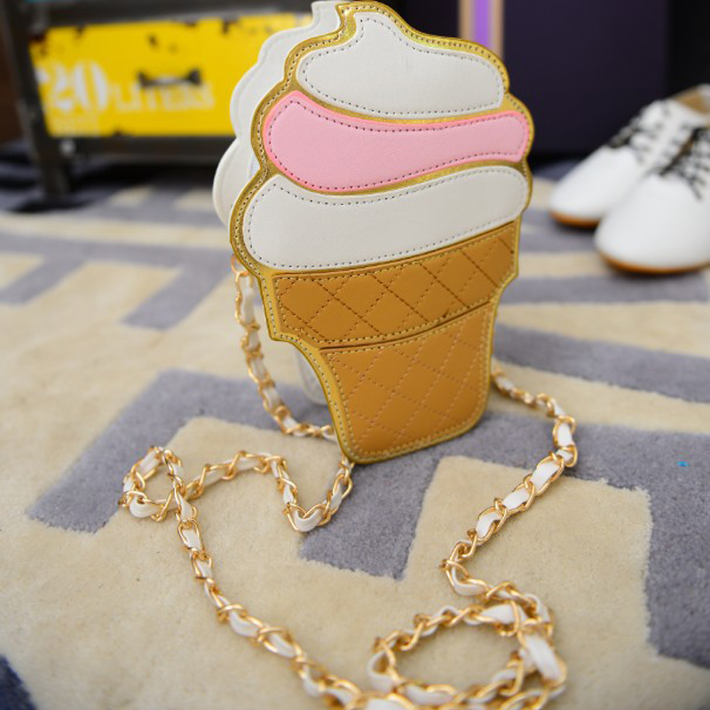 Neue Nette Cartoon Damen eis Cupcake Mini Taschen Pu Leder Kleine Kette Kupplung Crossbody Mädchen Schulter