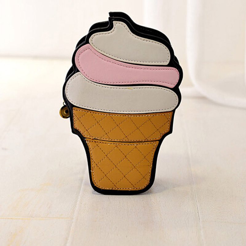 Neue Nette Cartoon Damen eis Cupcake Mini Taschen Pu Leder Kleine Kette Kupplung Crossbody Mädchen Schulter