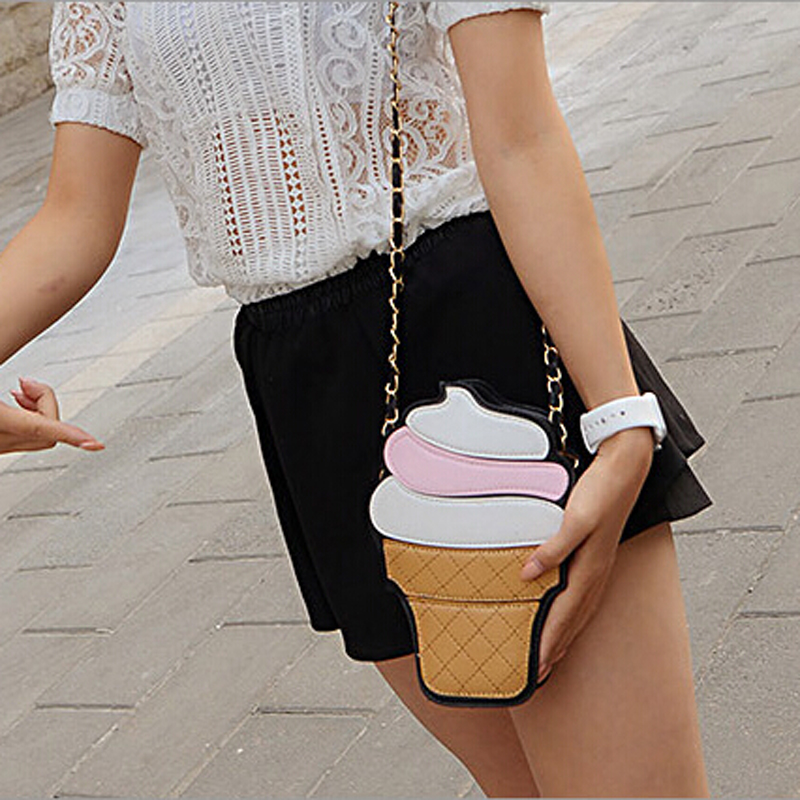 Neue Nette Cartoon Damen eis Cupcake Mini Taschen Pu Leder Kleine Kette Kupplung Crossbody Mädchen Schulter