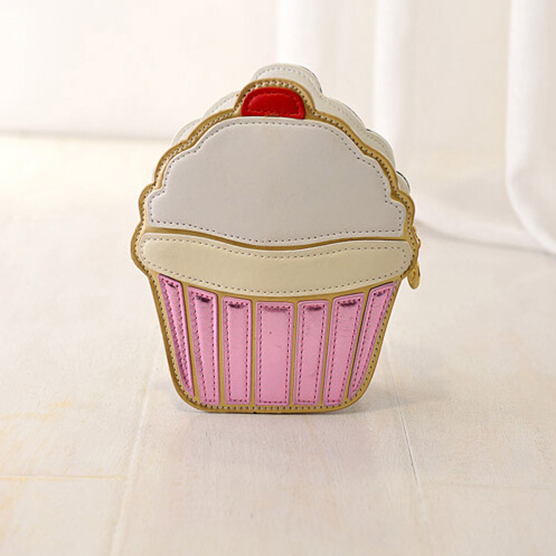 Neue Nette Cartoon Damen eis Cupcake Mini Taschen Pu Leder Kleine Kette Kupplung Crossbody Mädchen Schulter