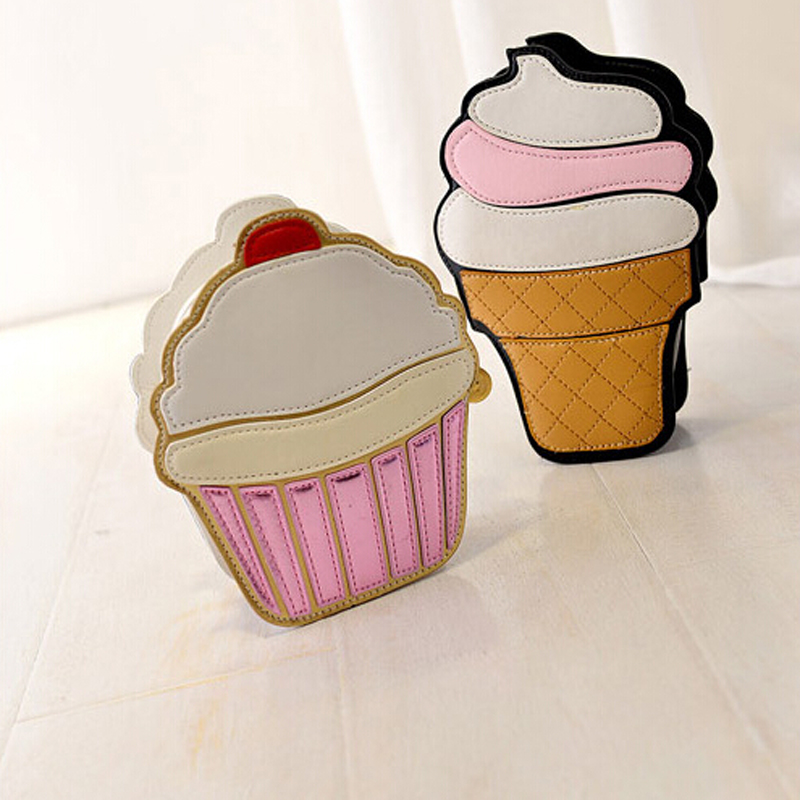 Neue Nette Cartoon Damen eis Cupcake Mini Taschen Pu Leder Kleine Kette Kupplung Crossbody Mädchen Schulter