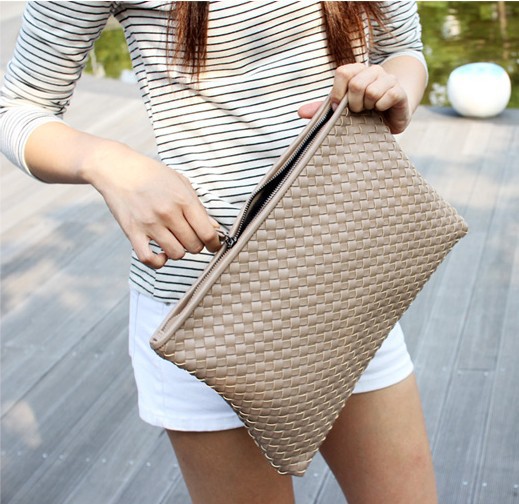 Mode Stricken Damen Handtasche Pu Leder Damen Umschlag Clutch Abendtasche Kupplungen Handtaschen Schwarz