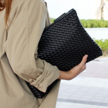 Mode Stricken Damen Handtasche Pu Leder Damen Umschlag Clutch Abendtasche Kupplungen Handtaschen Schwarz