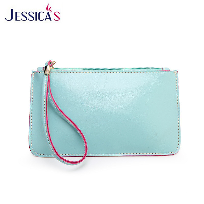 Macaron Candy Farben Oilwax Leder Geldbörse für Damen Casual Tageskupplung Wristlets Brieftasche