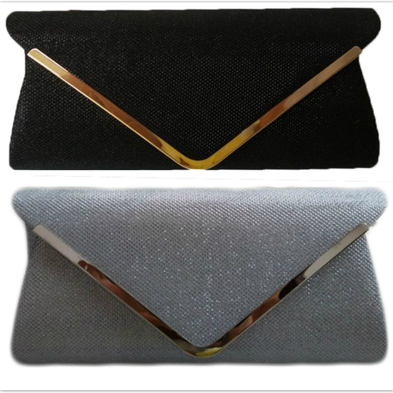 schulter schwarz silber farbe dame mode V metallKette design glitter glanz hülle Tasche clutch elelgant Handtasche