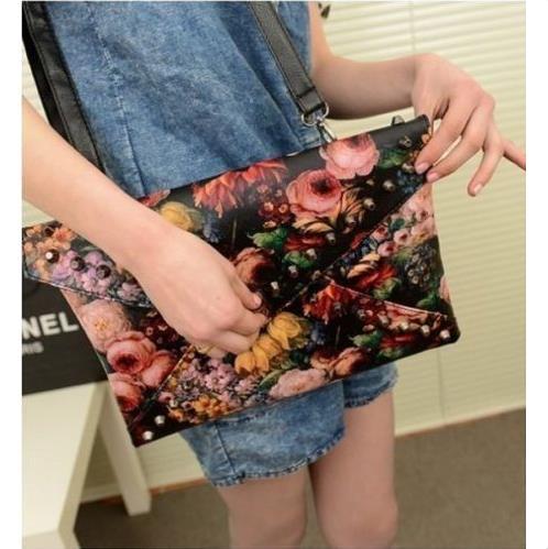Mode Damen Punk Trend Niet Kupplung Umhängetasche ölgemälde Umschlag Handtasche heißer