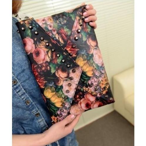Mode Damen Punk Trend Niet Kupplung Umhängetasche ölgemälde Umschlag Handtasche heißer