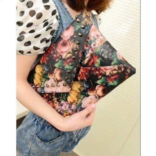 Mode Damen Punk Trend Niet Kupplung Umhängetasche ölgemälde Umschlag Handtasche heißer