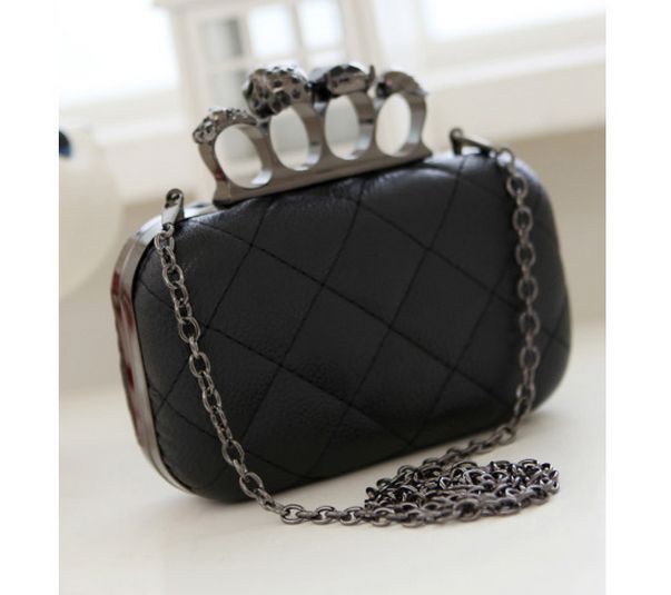 Jahrgang schädel Geldbörse schwarz fingerknöchel ring Handtasche Damen Schädel