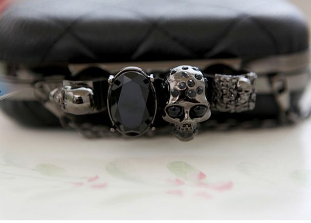 Jahrgang schädel Geldbörse schwarz fingerknöchel ring Handtasche Damen Schädel