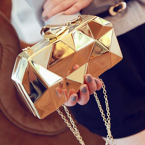 neue Mode Geometrische dreidimensionale Metall Kette Damen Handtasche Abendtasche Tageskupplungen Mini Geldbörse