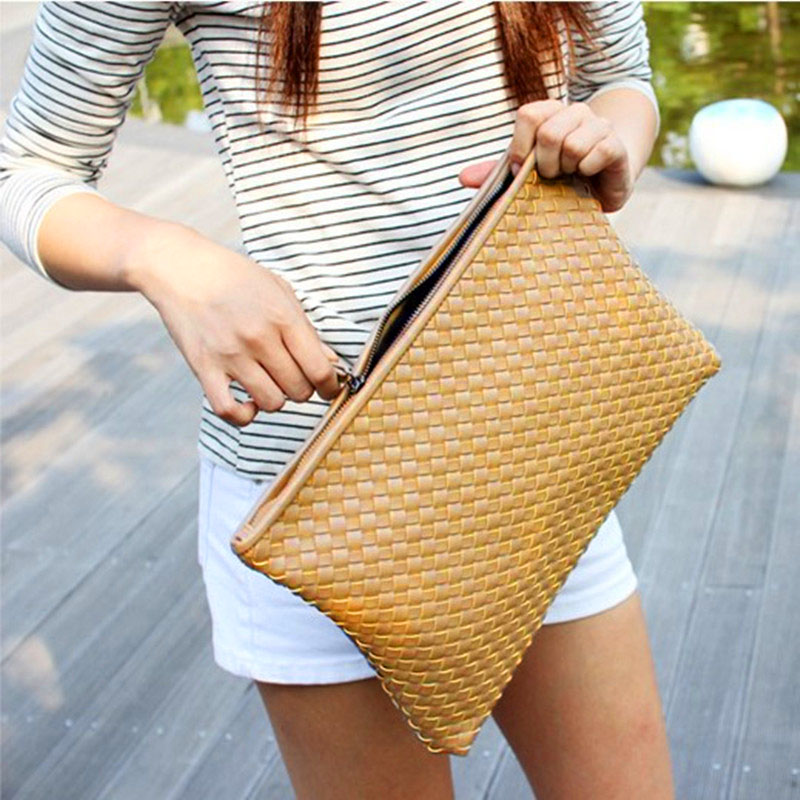 Kpop Mode Stricken Damen Handtasche Pu Leder Damen Umschlag Clutch Abendtasche Kupplungen Handtaschen Schwarz