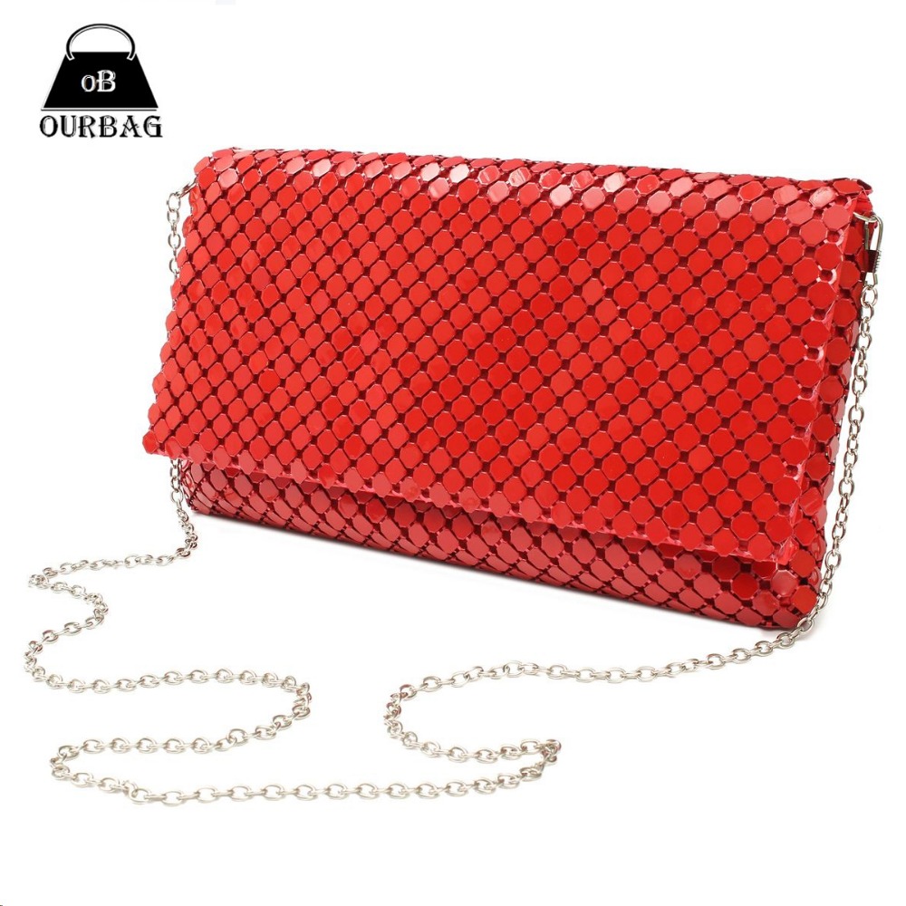 12 Farben Damen Abendtasche Tageskupplungen Aluminium Mesh Umschlagklappe Taschen Pailletten Lange Kette Handtasche