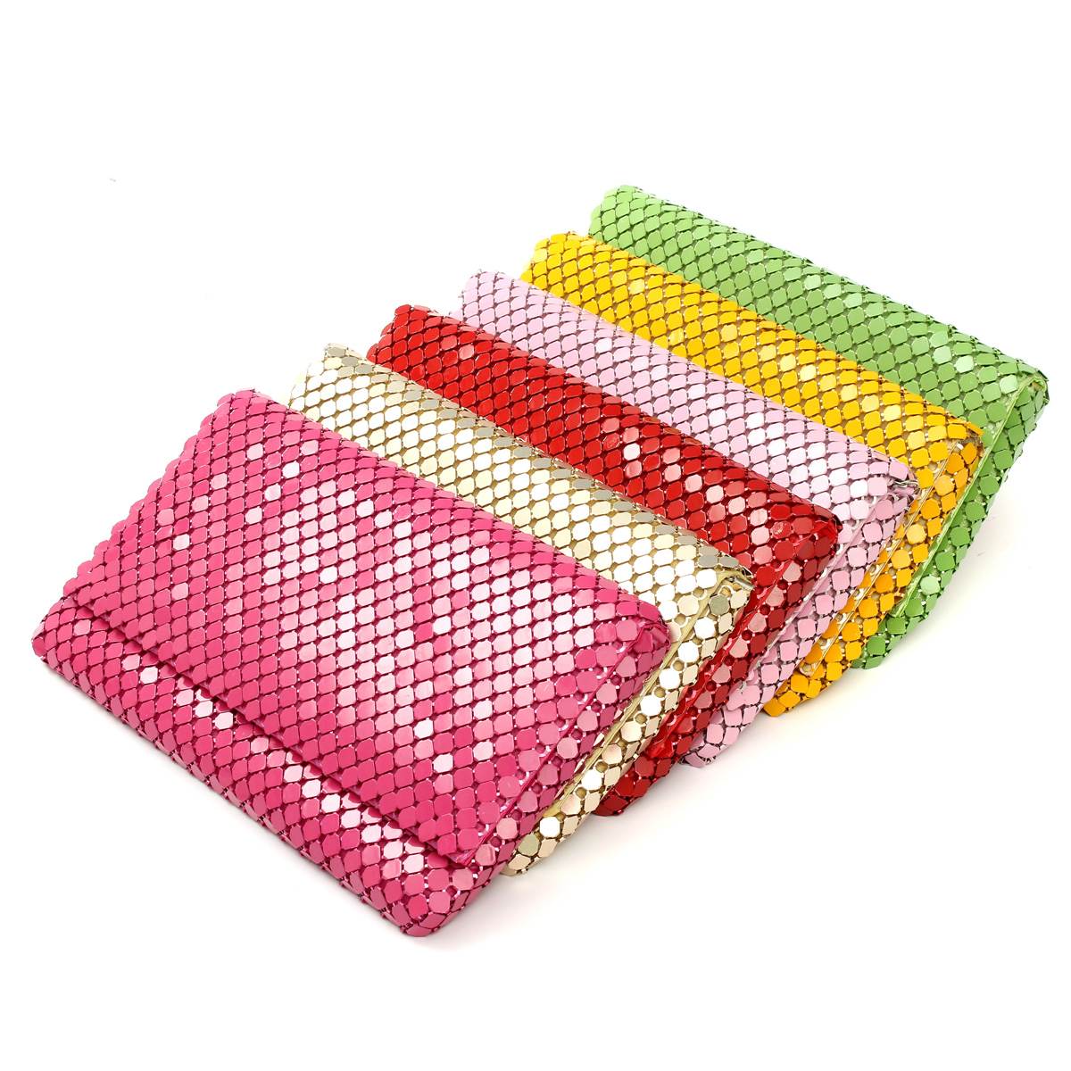 12 Farben Damen Abendtasche Tageskupplungen Aluminium Mesh Umschlagklappe Taschen Pailletten Lange Kette Handtasche