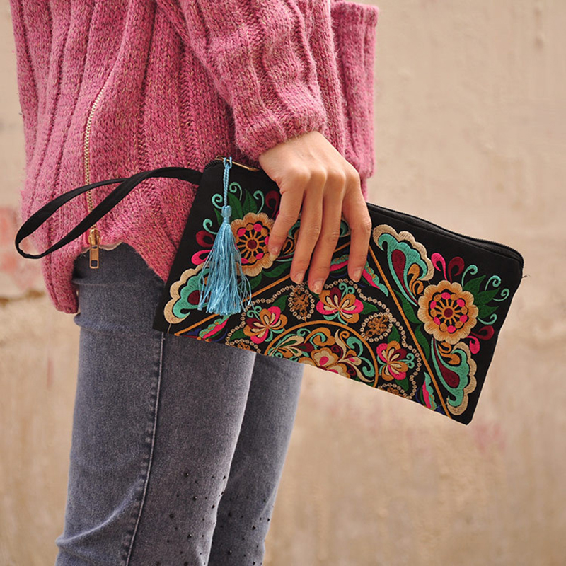 Damen Ethnische Nationale Retro Schmetterling Blume Tasche Handtasche Geldbörse Gestickte Tasche Damen Handtasche