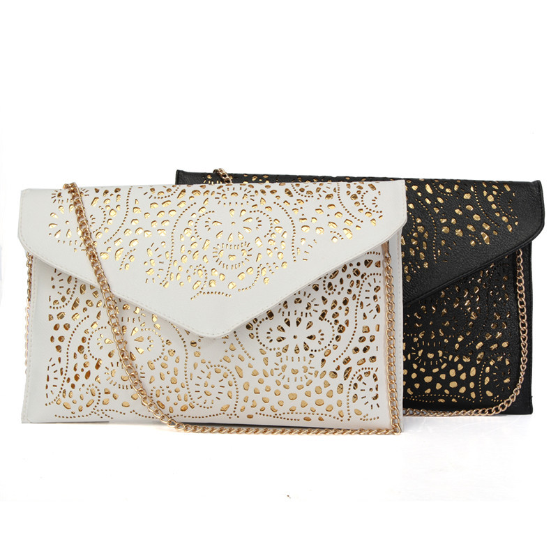 Mode Damen Aushöhlen Tag Kupplung Pu Leder Schulter Solide Messenger Bags Damen Kette Hülle Tasche Bolsas