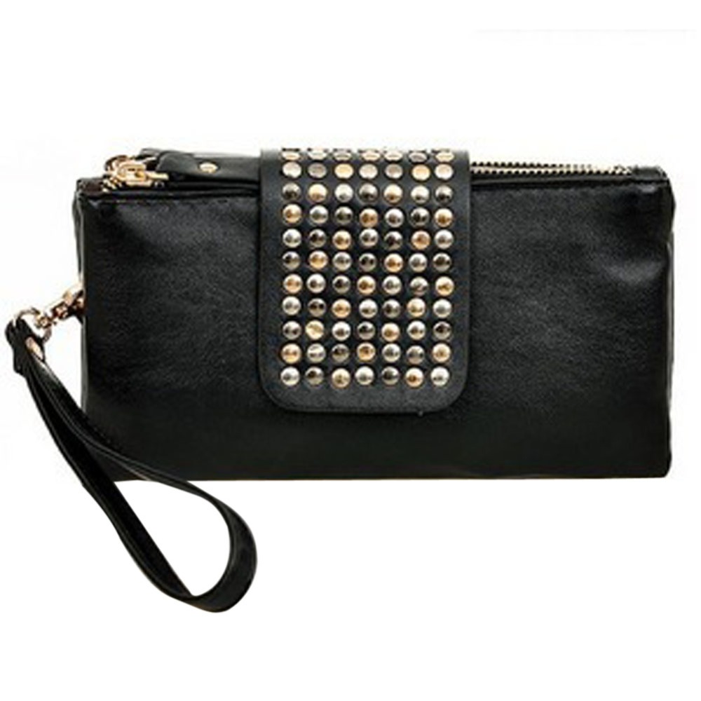 Damen Clutch Handtaschen Geldbörsen Pu Leder Geldbörsen Niet Reißverschluss Taschen für Damen
