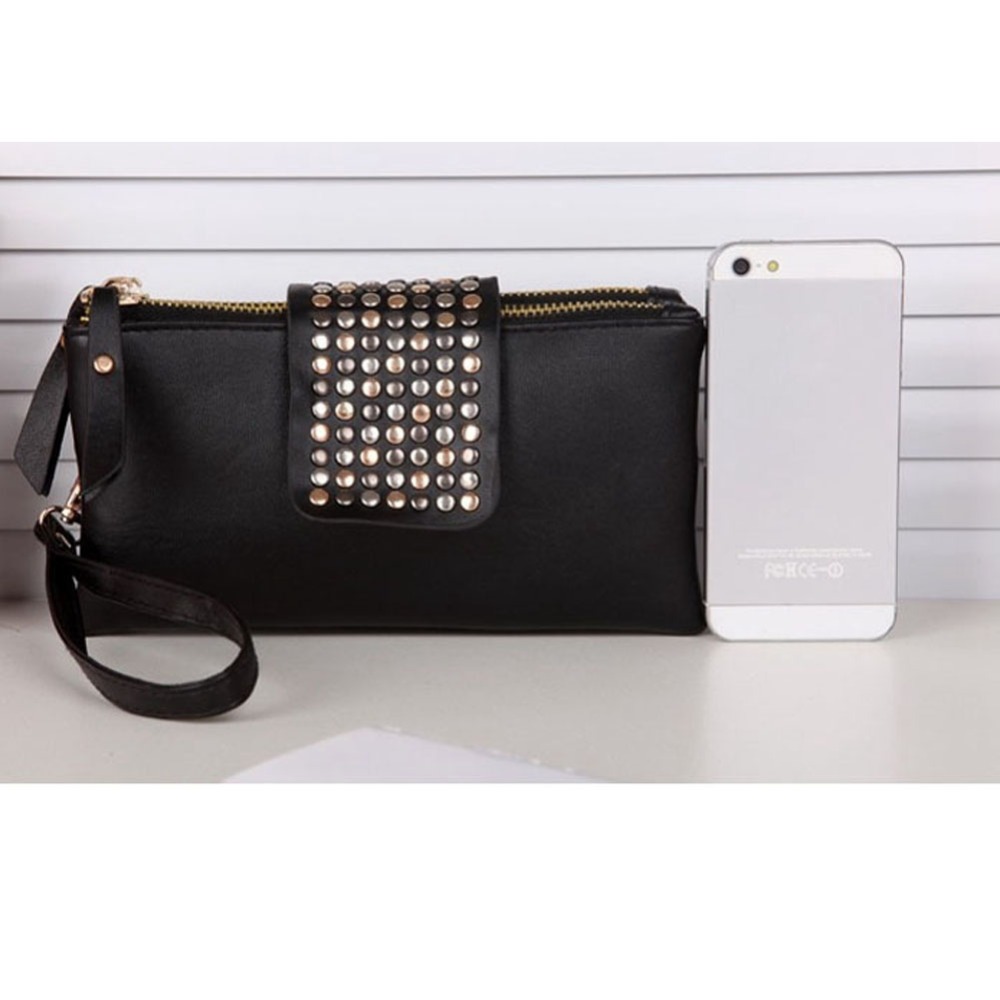 Damen Clutch Handtaschen Geldbörsen Pu Leder Geldbörsen Niet Reißverschluss Taschen für Damen