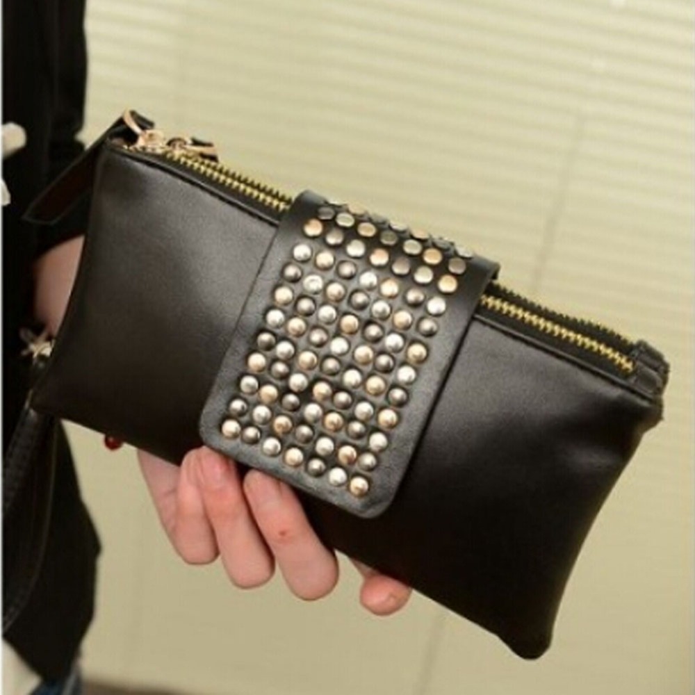 Damen Clutch Handtaschen Geldbörsen Pu Leder Geldbörsen Niet Reißverschluss Taschen für Damen