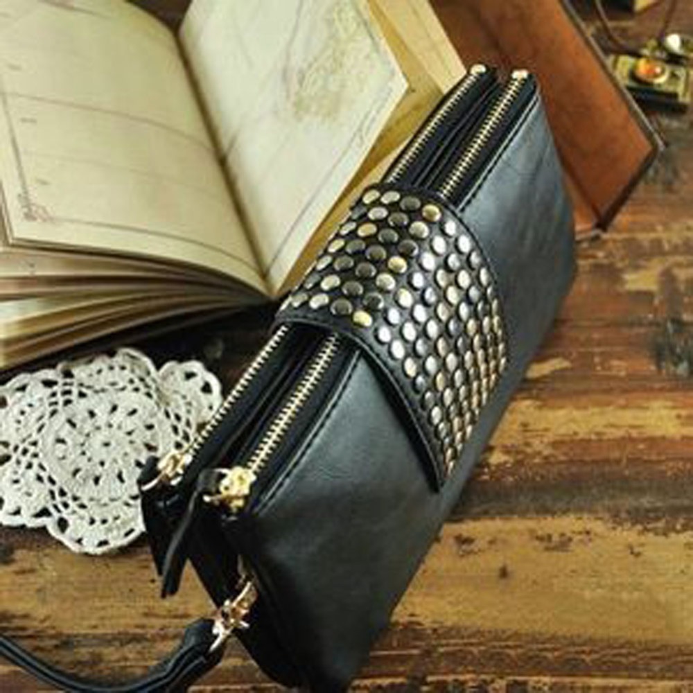 Damen Clutch Handtaschen Geldbörsen Pu Leder Geldbörsen Niet Reißverschluss Taschen für Damen