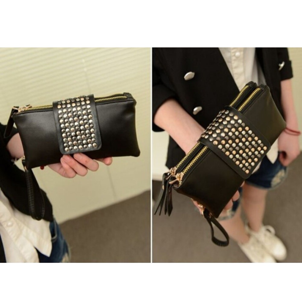 Damen Clutch Handtaschen Geldbörsen Pu Leder Geldbörsen Niet Reißverschluss Taschen für Damen