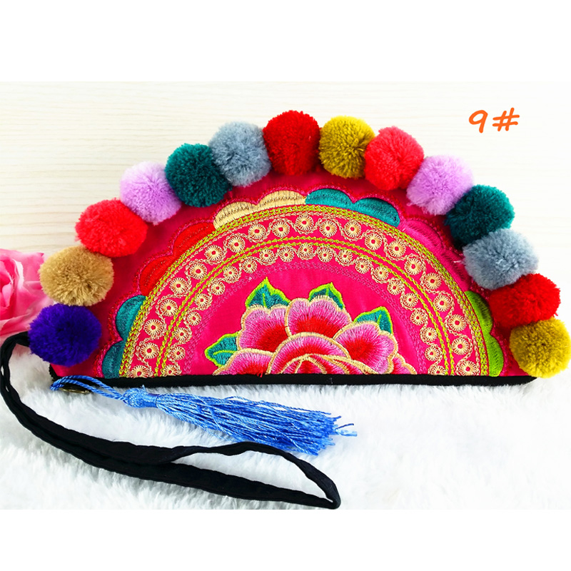 Neueste Ethnic original Stickerei Taschen vintage handgemachten Mehrfarben Pompom Kupplungen Taschen personalisierte