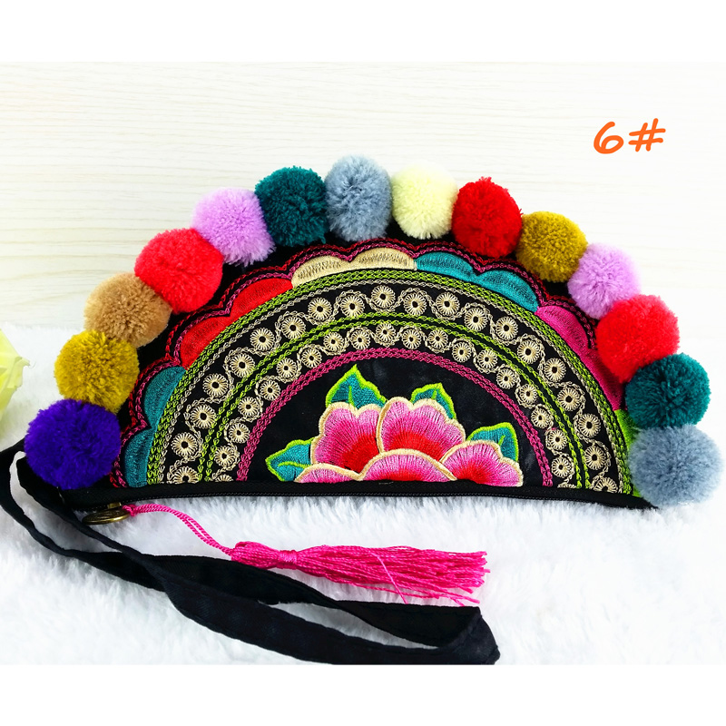 Neueste Ethnic original Stickerei Taschen vintage handgemachten Mehrfarben Pompom Kupplungen Taschen personalisierte