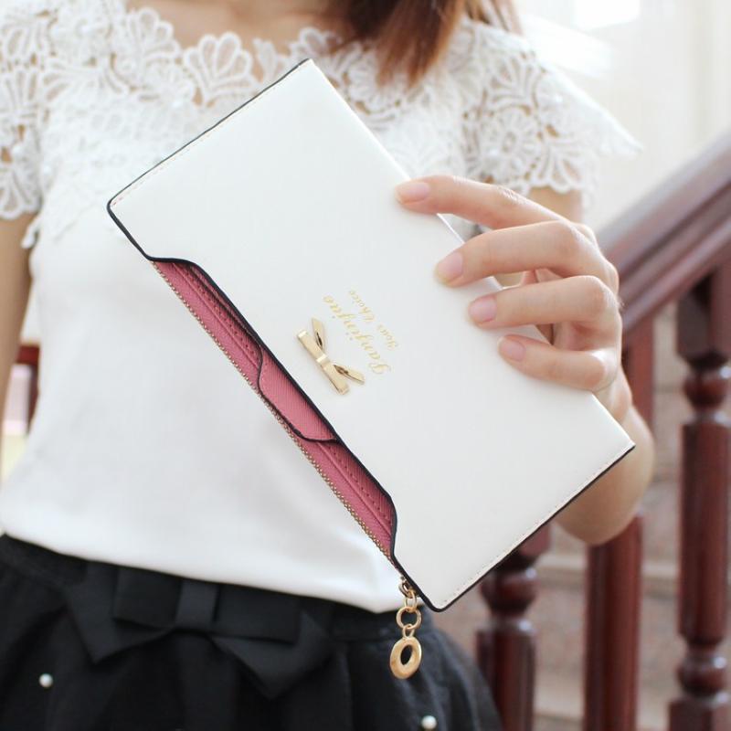 Damen mode Brieftasche goldenen bogen Knoten lange Leder kartenhalter clips blume Haspe schnalle Damen öffnen