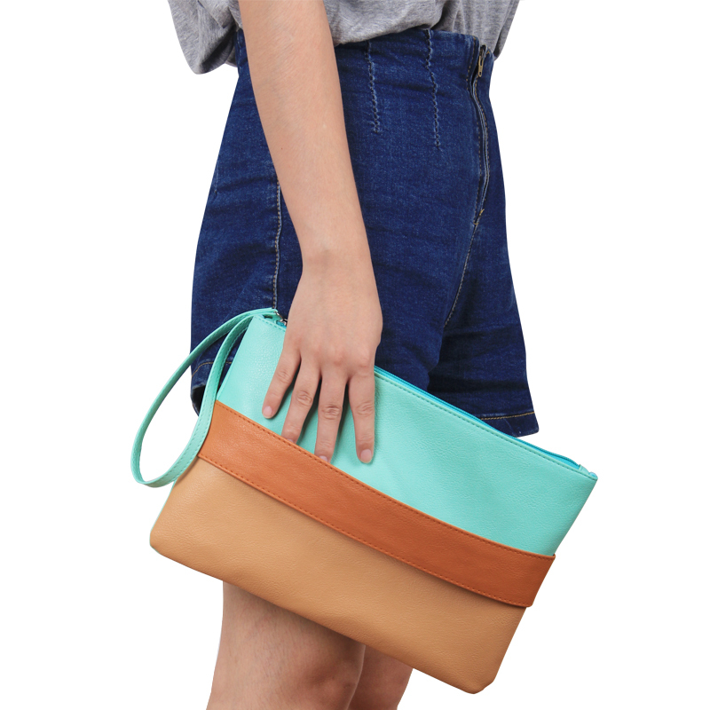 Neue Design Damen Handtasche Solide Patchwork Dame Tageskupplungen Stitching weiche Zipper Packet Mode kurze weiblich
