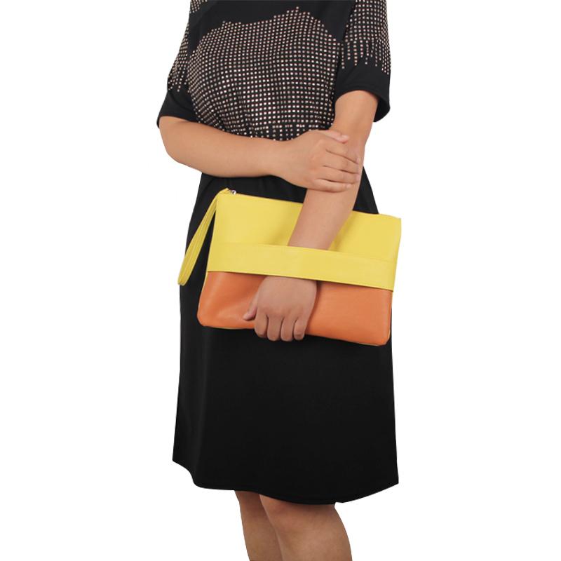Neue Design Damen Handtasche Solide Patchwork Dame Tageskupplungen Stitching weiche Zipper Packet Mode kurze weiblich