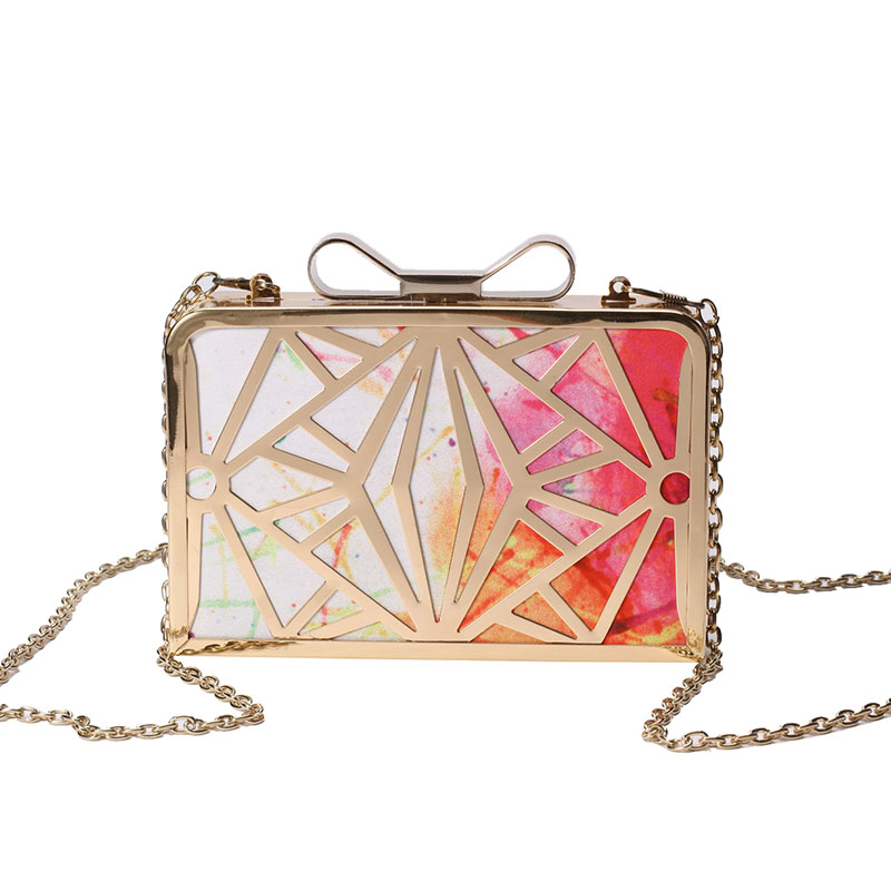 Mode Damen Handtaschen Metall Patchwork Shinning Umhängetaschen Damen Druck Tag Kupplung Hochzeit Abendtasche