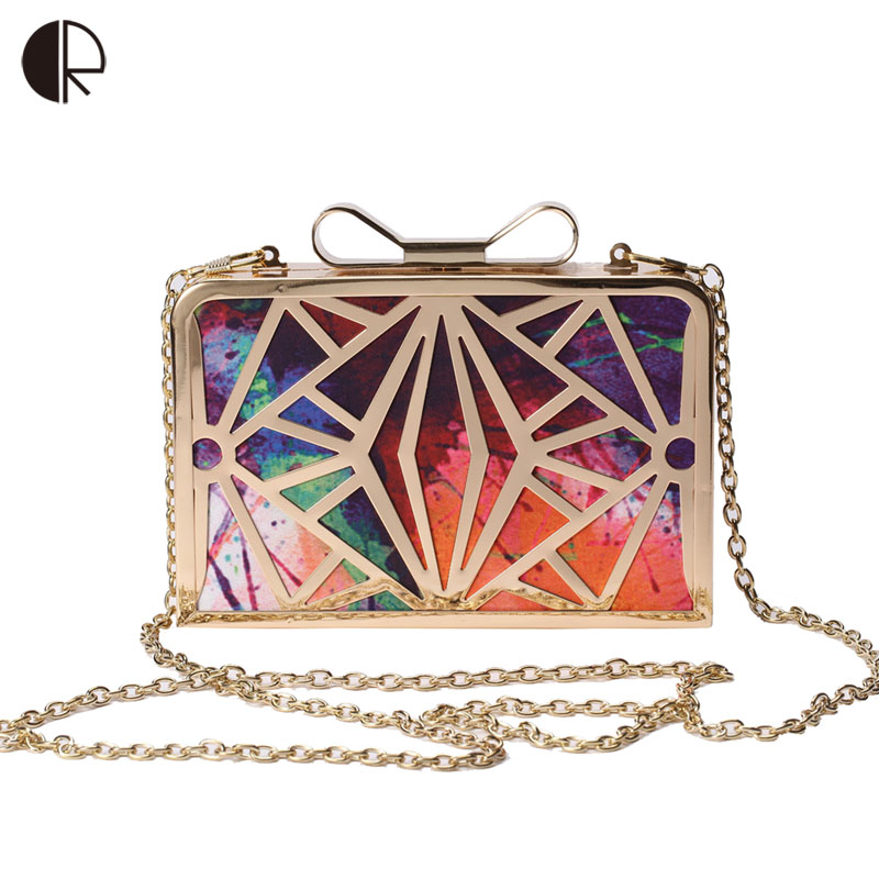 Mode Damen Handtaschen Metall Patchwork Shinning Umhängetaschen Damen Druck Tag Kupplung Hochzeit Abendtasche