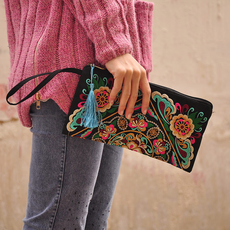 Luxus HandtaschenDamen designer Stickerei Umschlag Handtasche Vintage Quaste Abend Kupplung Handtasche Bolsa Feminina