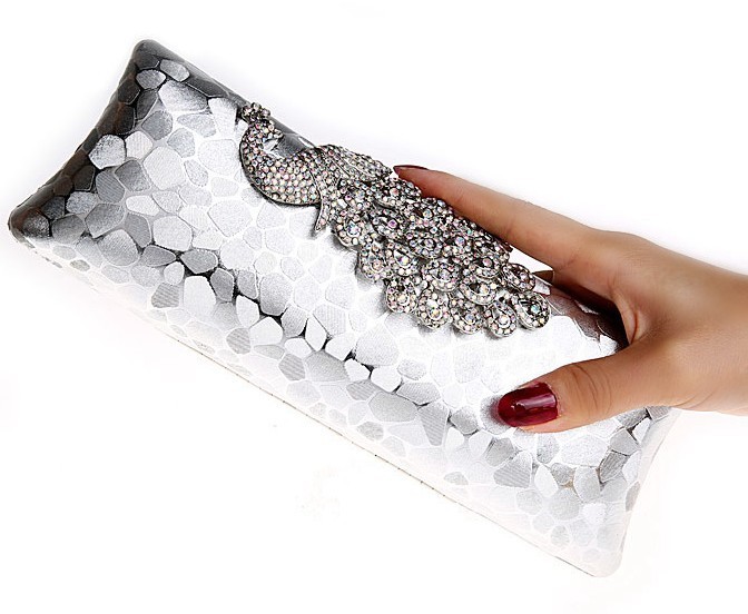 Fabrik Neue Stil Damen Pfau Abend Handtasche Portemonnaie Druck Dot Clutch Handtasche Schwarz Gold Silber Party Abend