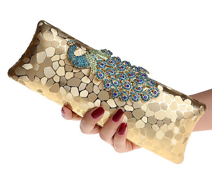 Fabrik Neue Stil Damen Pfau Abend Handtasche Portemonnaie Druck Dot Clutch Handtasche Schwarz Gold Silber Party Abend
