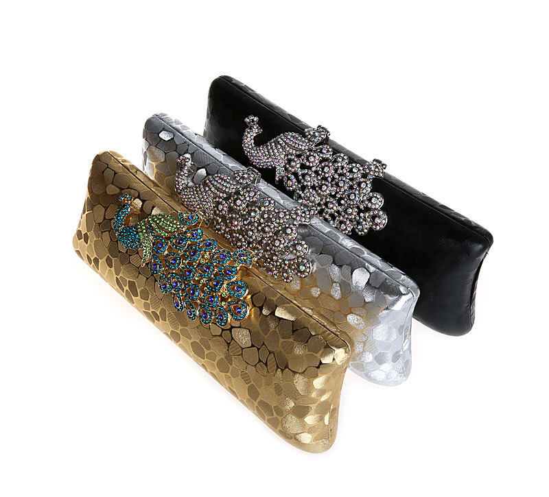 Fabrik Neue Stil Damen Pfau Abend Handtasche Portemonnaie Druck Dot Clutch Handtasche Schwarz Gold Silber Party Abend