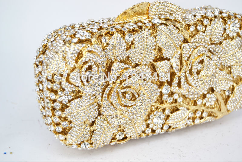 Luxus kristall clutch Abendtasche Gold rose blume partei Geldbörse Damen hochzeit braut Handtasche beutel