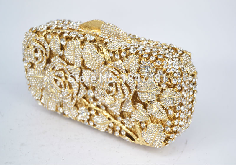 Luxus kristall clutch Abendtasche Gold rose blume partei Geldbörse Damen hochzeit braut Handtasche beutel
