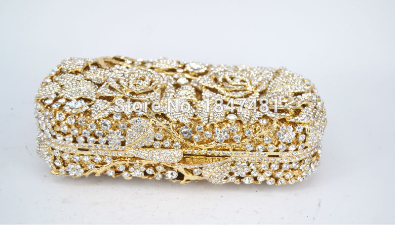 Luxus kristall clutch Abendtasche Gold rose blume partei Geldbörse Damen hochzeit braut Handtasche beutel