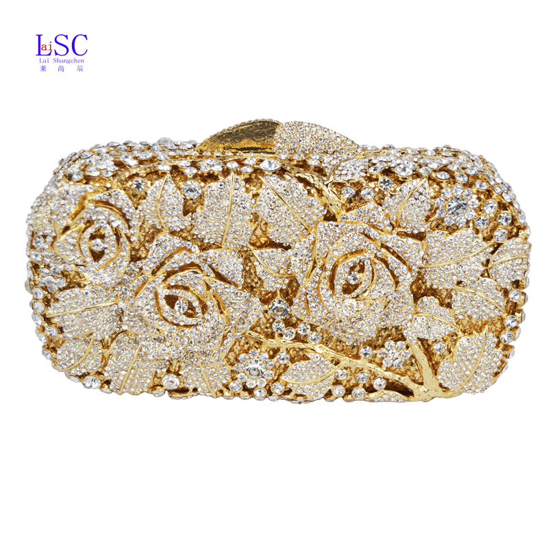Luxus kristall clutch Abendtasche Gold rose blume partei Geldbörse Damen hochzeit braut Handtasche beutel